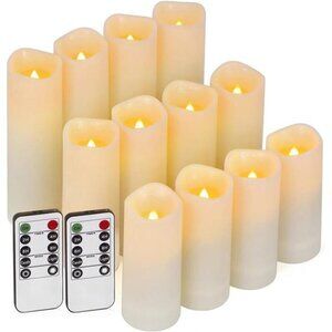 12 Pc LED Candles Flickering Flameless with Remote & Timer Outdoor Waterproof